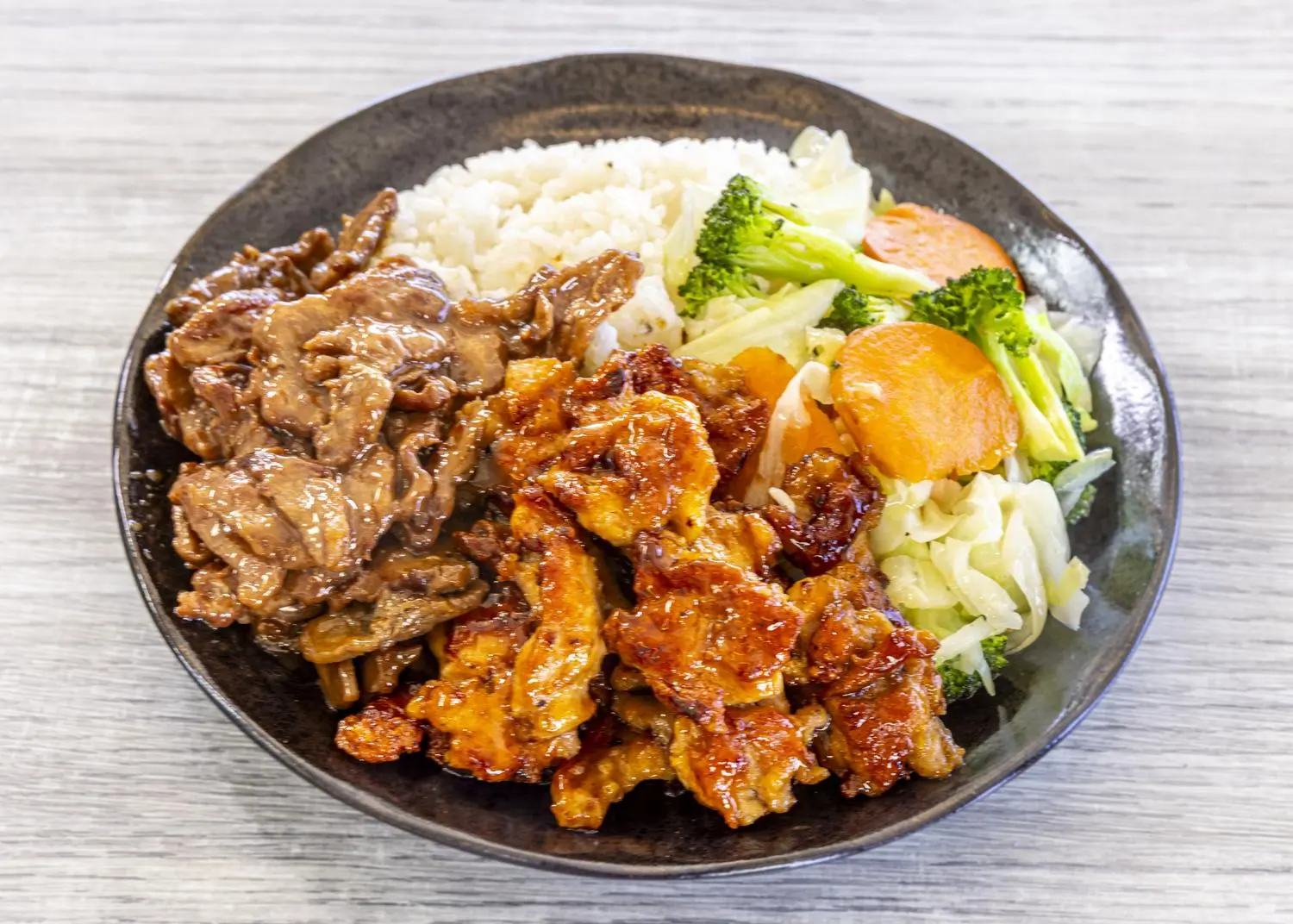 Teriyaki beef and chicken with rice and veggies at Fuwa Ramen & Grill, a Japanese Restaurant in Glendale